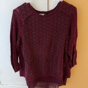 Lucky Brand Mixed Media Sweater Top Maroon Size Medium